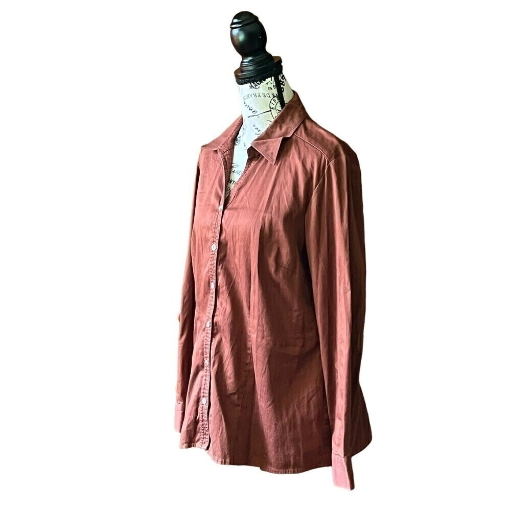 Chico’s Additions Chocolate Brown Button Up Blouse 2 L Boho Lagenlook Modest - Picture 3 of 10